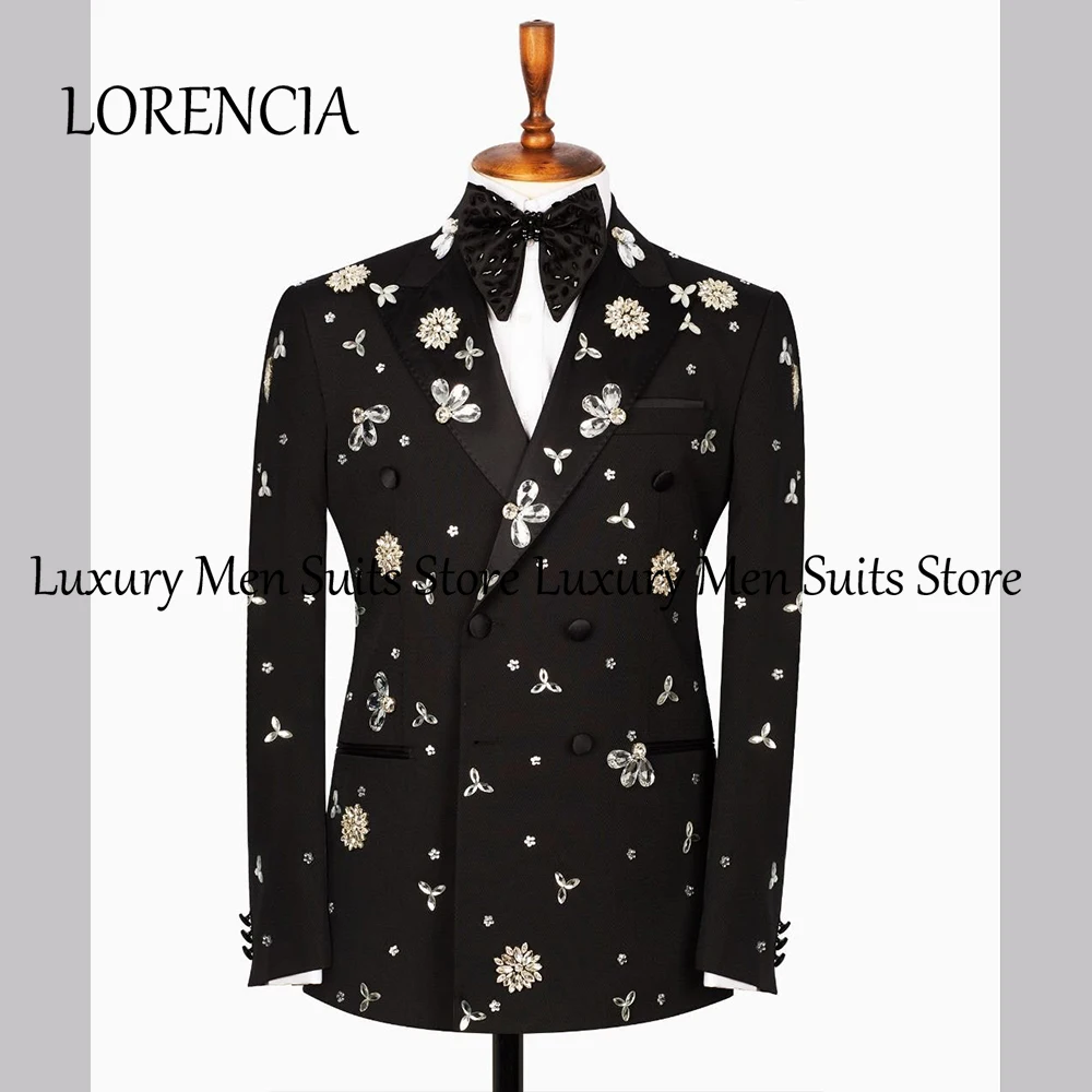 

Crystal Men Suits Peaked Lapel Groom Wedding Tuxedos 2 Pieces Sets Male Prom Blazers Single Breasted Costume Terno Masculinos