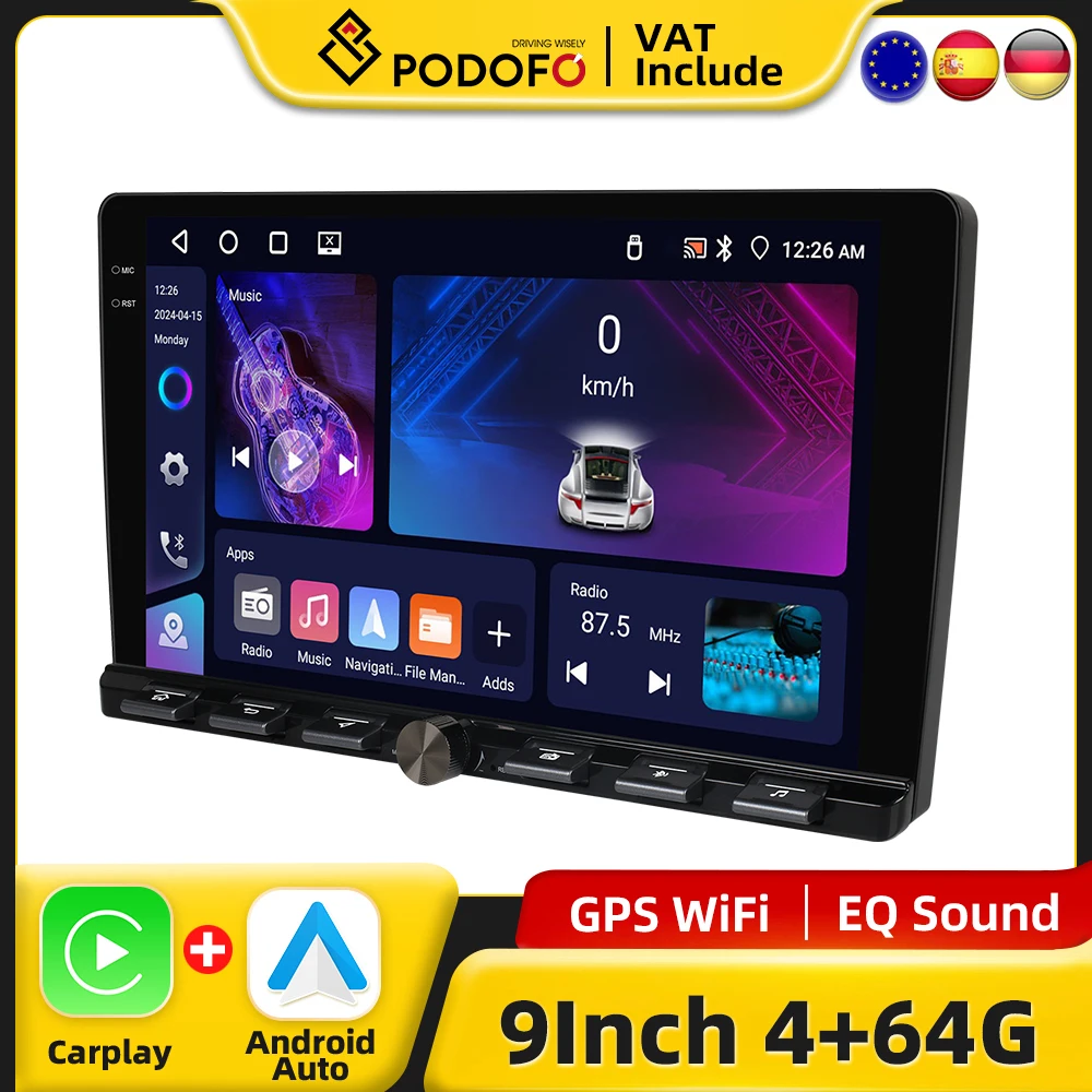 Podofo 2din CarPlay Android Radio 9 "botones fisiológicos universales Radio de coche sistema inteligente GPS estéreo para Nissan Toyota Kia