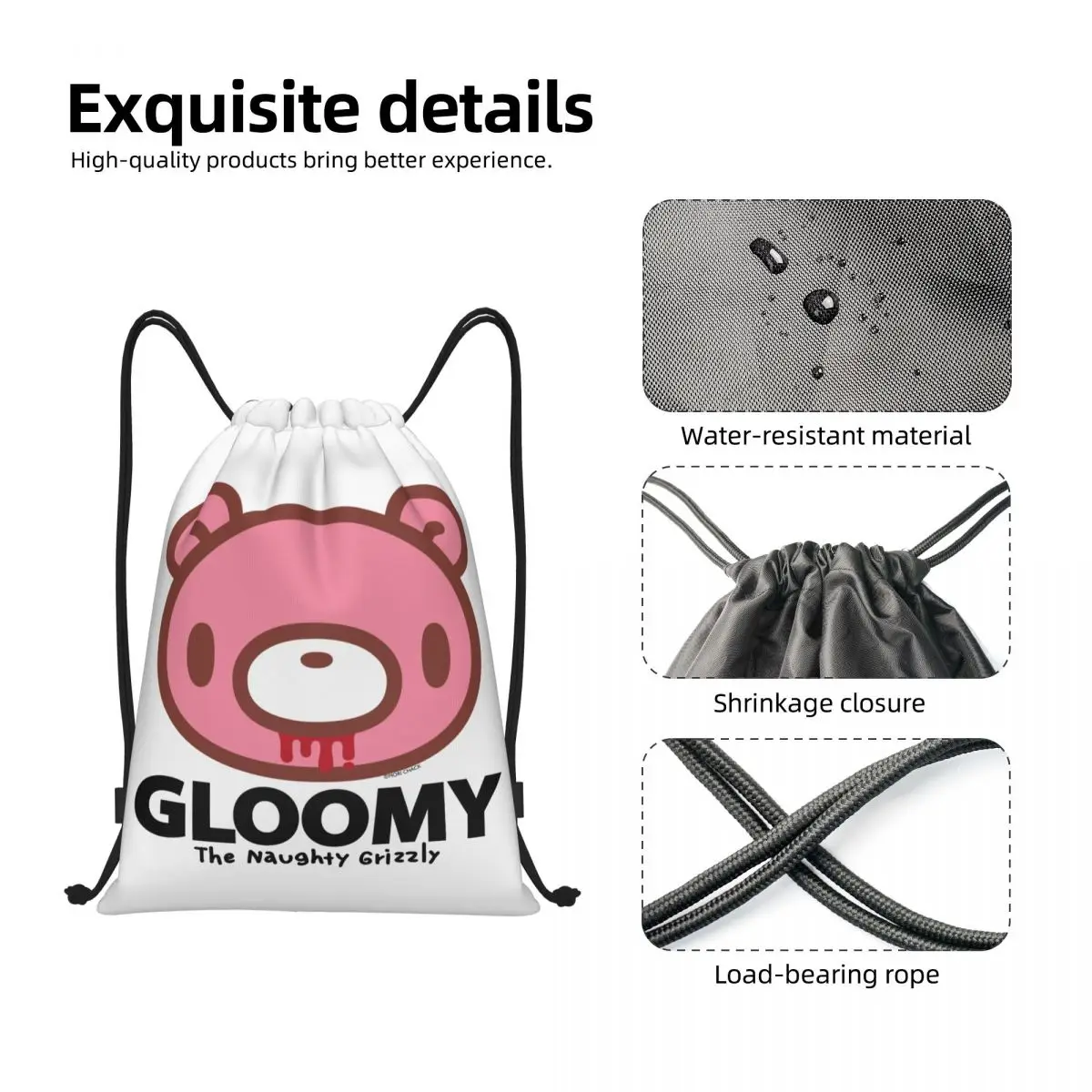 Manga Animation Gloomy Bear Borse con coulisse Uomo Donna Pieghevole Sport Palestra Sackpack Shopping Zaini