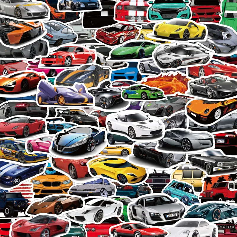 50 Pcs/Set Cartoon Sports Car Racing Car Vehicle Pattern Graffiti Stickers for Mobile Phone Case Luggage DIY Decals Decoration