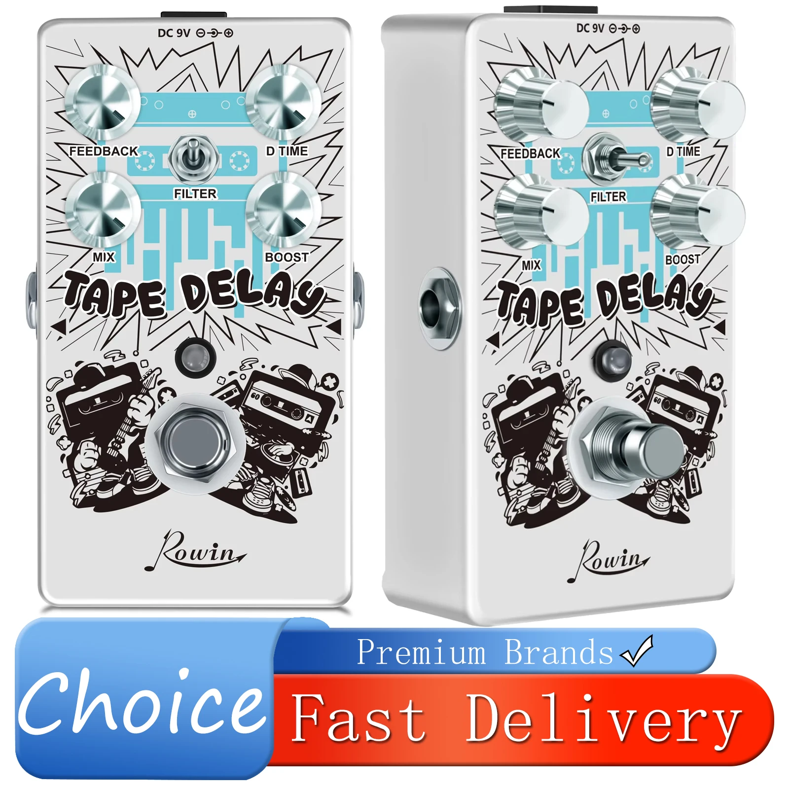 

Гитарная педаль эффектов Rowin RE-01 Tape Delay с зернистым эффектом задержки, True Bypass, профессиональный эффект для электрогитары