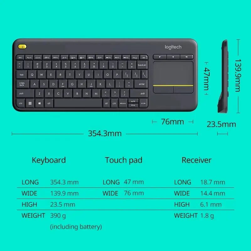 لوجيتك K400Plus لوحة مفاتيح لاسلكية تعمل باللمس لأجهزة أندرويد التلفزيون الذكي الكمبيوتر المحمول المكتب لوحة لمس لاسلكية - 5