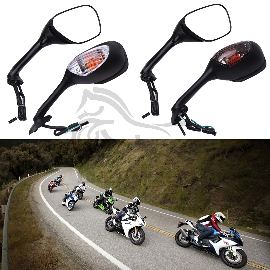 

1Pair Motorcycle Side Mirror RearView Mirror With Turn Signal Light Motorbike Accessories For Suzuki GSXR 600 750 1000 GSX-R750