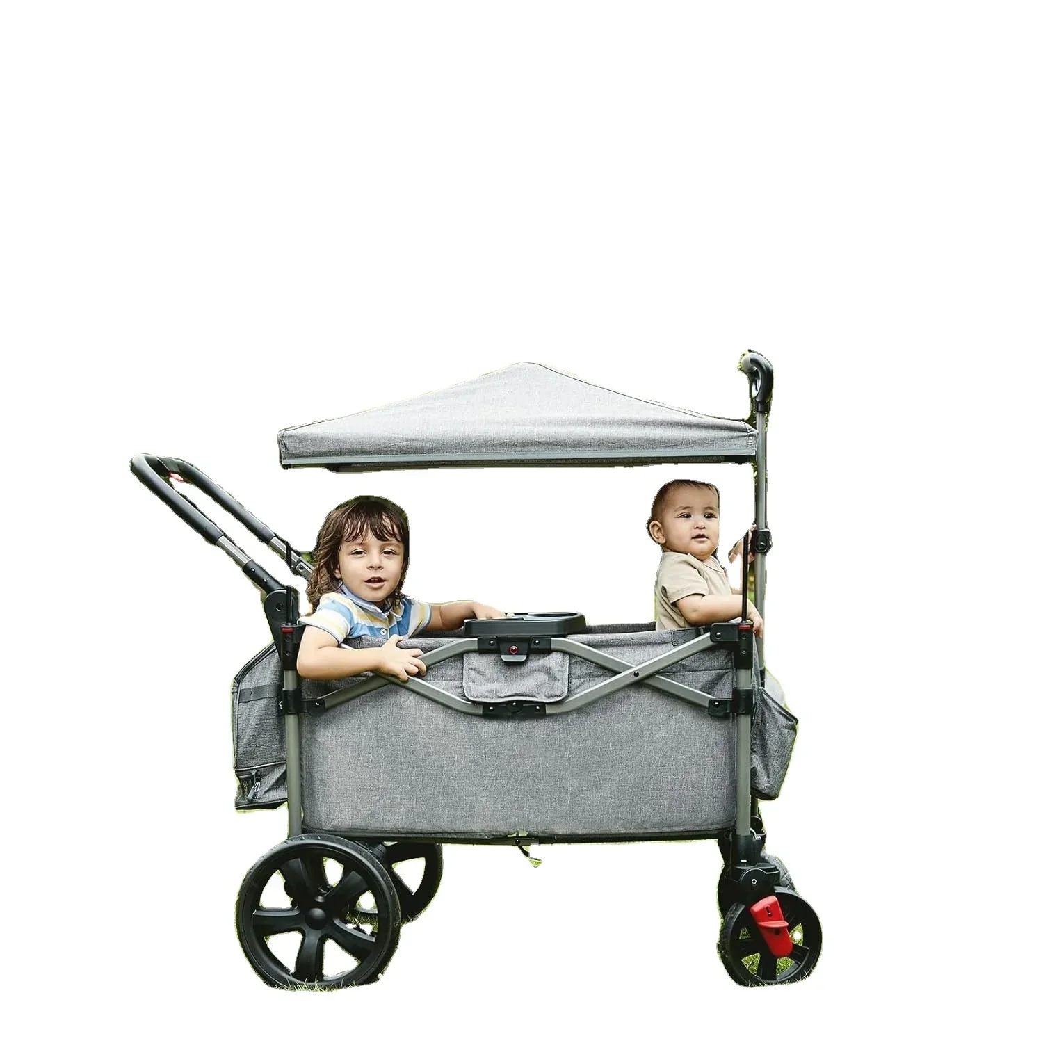 Metal frame 2-in-1 folding travel cart for drivers to push baby strollers and 4-wheeled children's travel carts