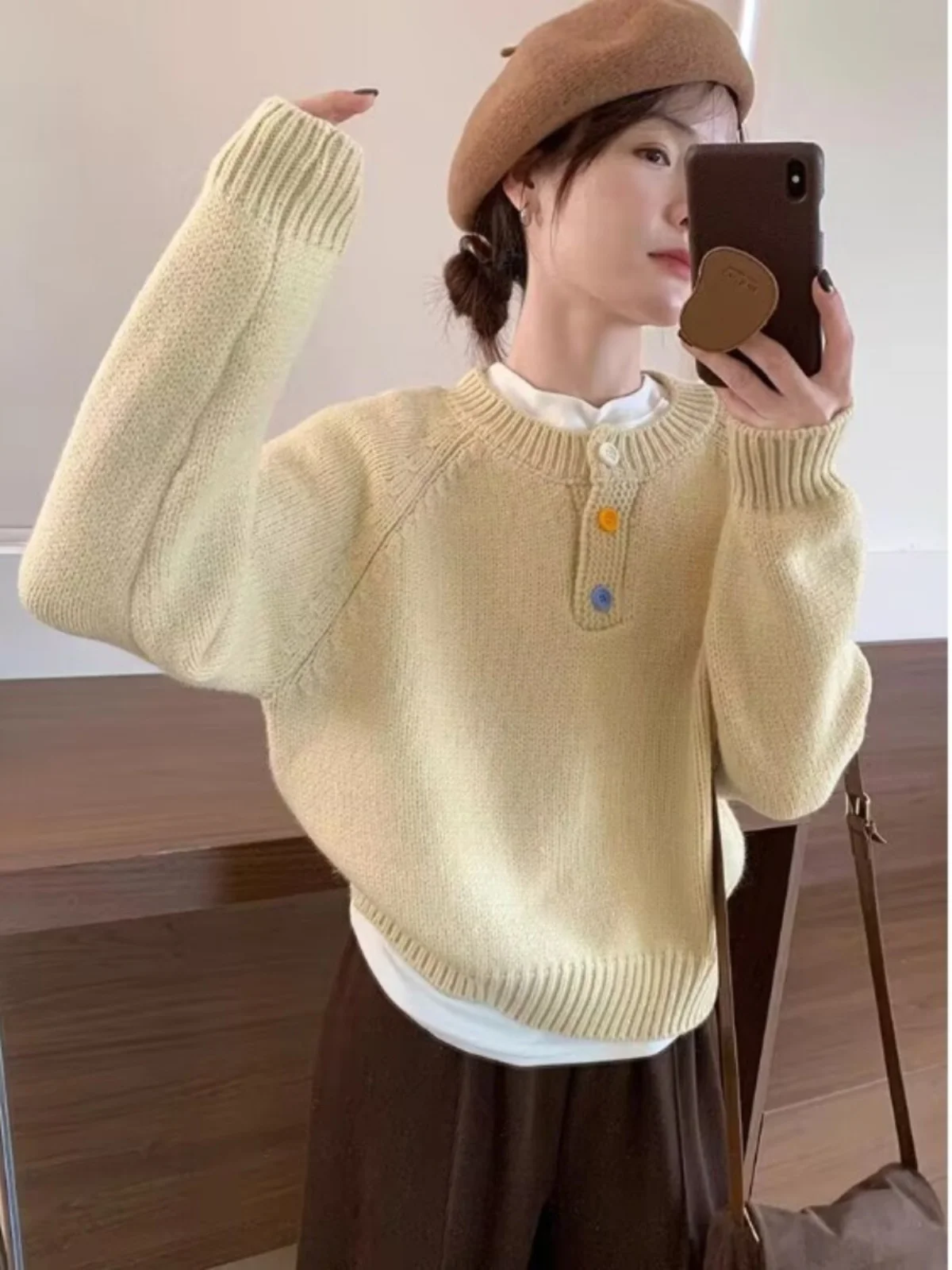 Korean Sle Soft Cozy round Ne Sweater Jaet Women's Spring Autumn New Gentle Sle Color Bule Knitted irt