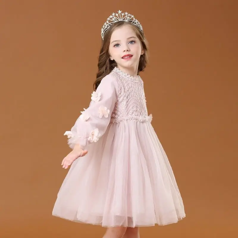 2026 Autumn Winter Girls Dress Princess Tulle Dress Kids Party Gown Children Clothing