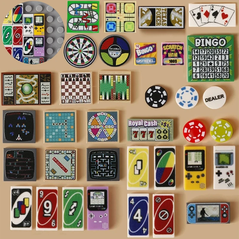 MOC Board Card Game Console Printed Building Blocks City Computer Player Target Bricks DIY Toys Compatible Children