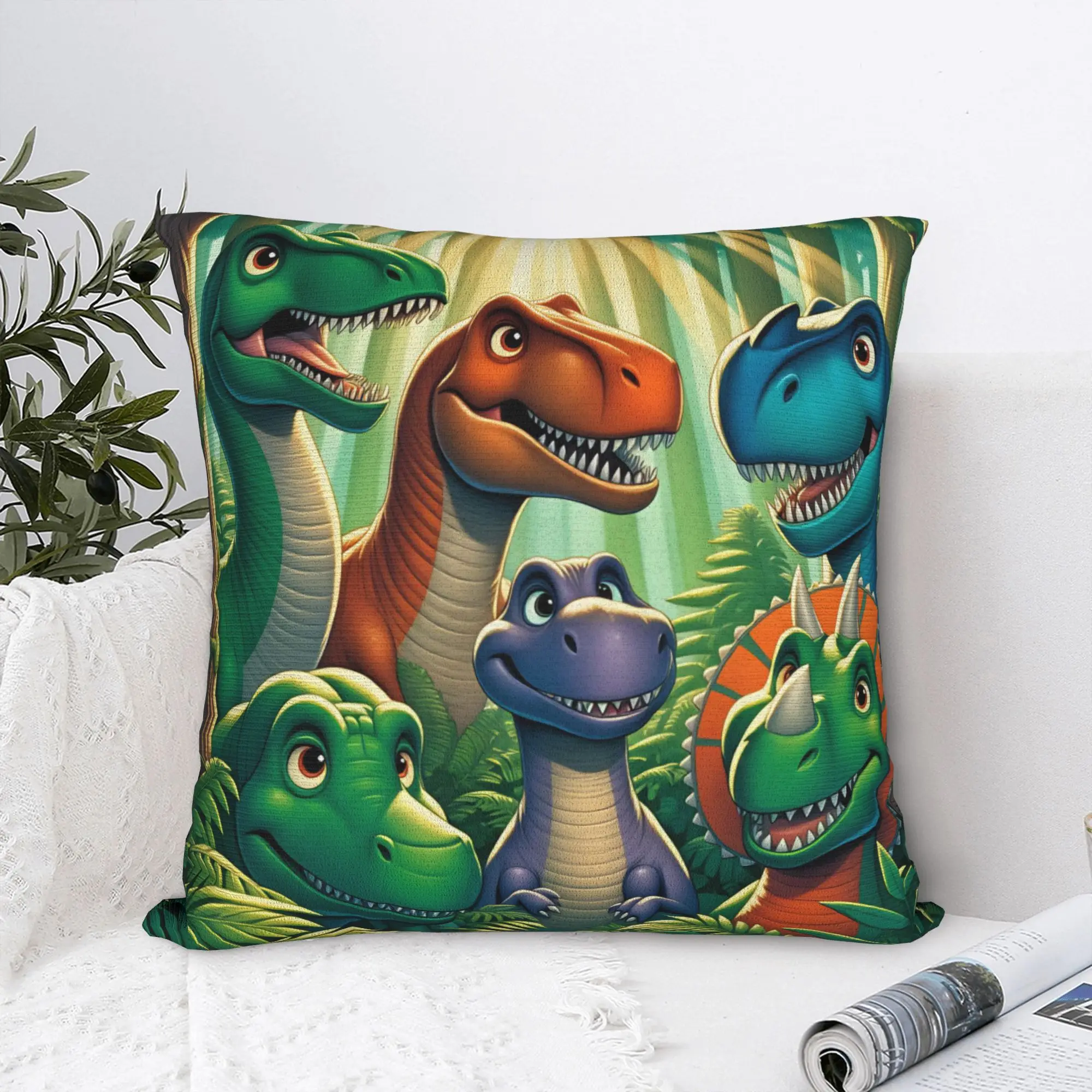 Colorful Smiling Cartoon Dinosaur Pillow Case  Kawaii Pillow Cover Design Pillowcases For Couch Sofa Bedroom