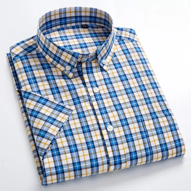 New in shirt hight qulity 100%cotton plus size 8XL short sleeve shirts for men summer slim fit plain shirt office plaid clothes