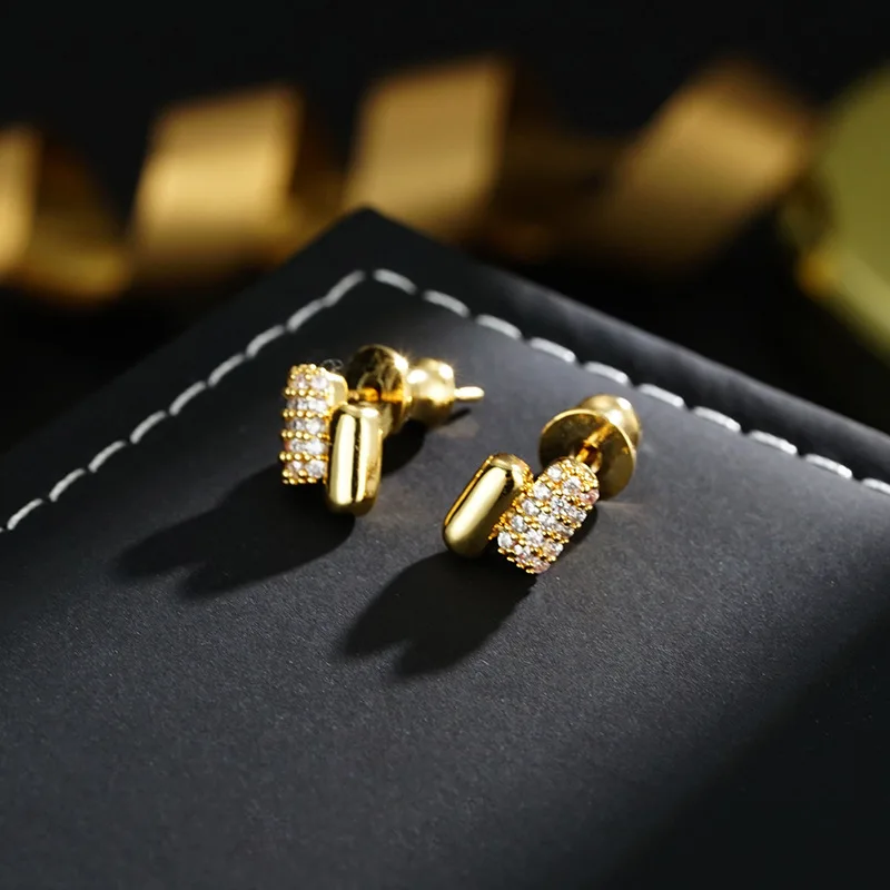 French light luxury exquisite elegant versatile parallel line stud earrings high sense real gold electroplating niche retro earr