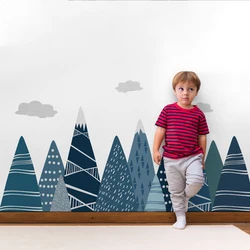 Nursery Adventure Mountain Mural Decal Woodland Playroom Baby room Decor Removable Vinyl Wall Sticker