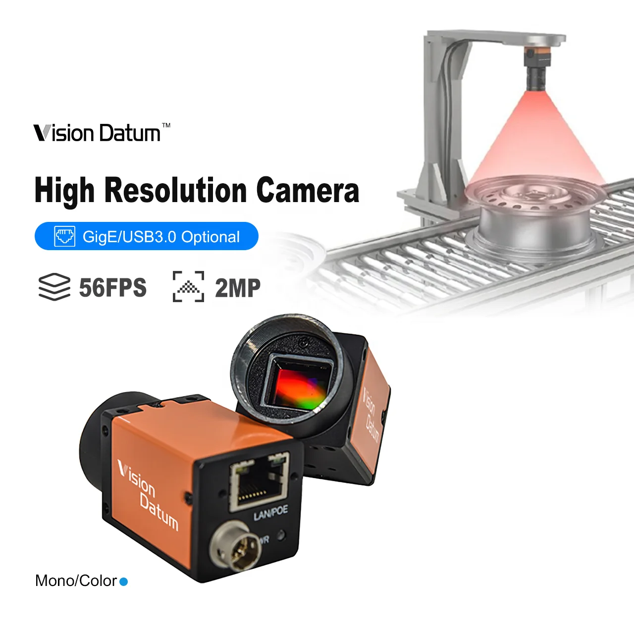 2MP 120fps IMX290 CMOS USB3.0 Rolling Shutter Machine Vision Inspection Camera for Production Monitoring