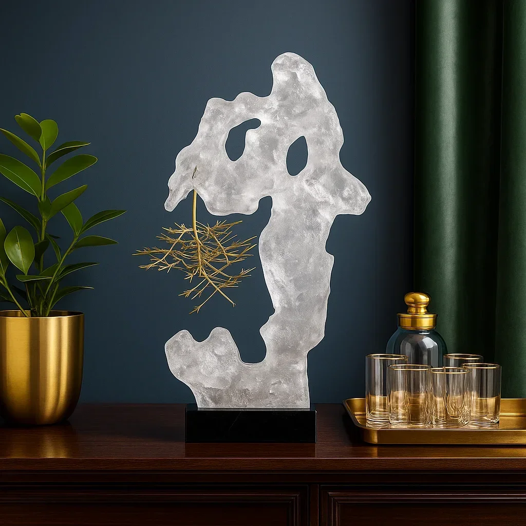 Transparent resin sculpture gold branches, Chinese home decoration, handmade desktop art