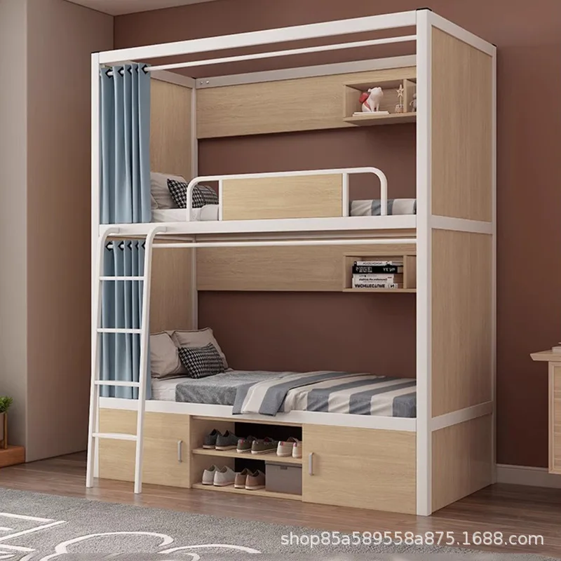 سرير بسيط وحديث بطابقين من أعلى وأسفل بطابقين مرتفع ومنخفض للأطفال والأم بإطار حديدي وسرير بإطار فولاذي نموذج شقة عنبر للموظفين #2