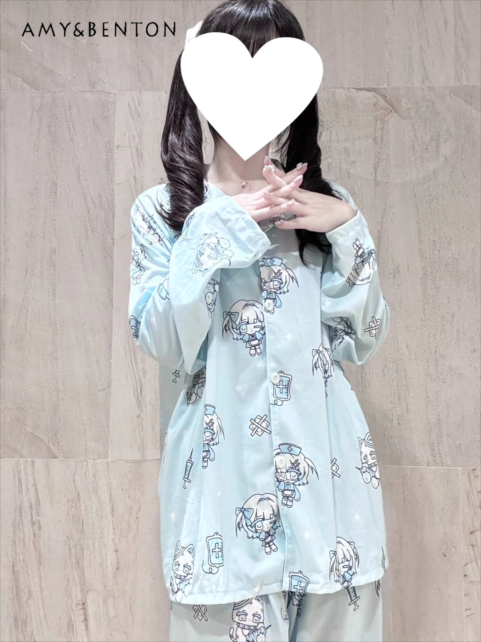 الأصلي المائية اليابانية أنيمي طباعة لينة مريحة منامة ثقافة فرعية ثنائي الأبعاد طويلة الأكمام السراويل الطويلة مجموعة Kawaii