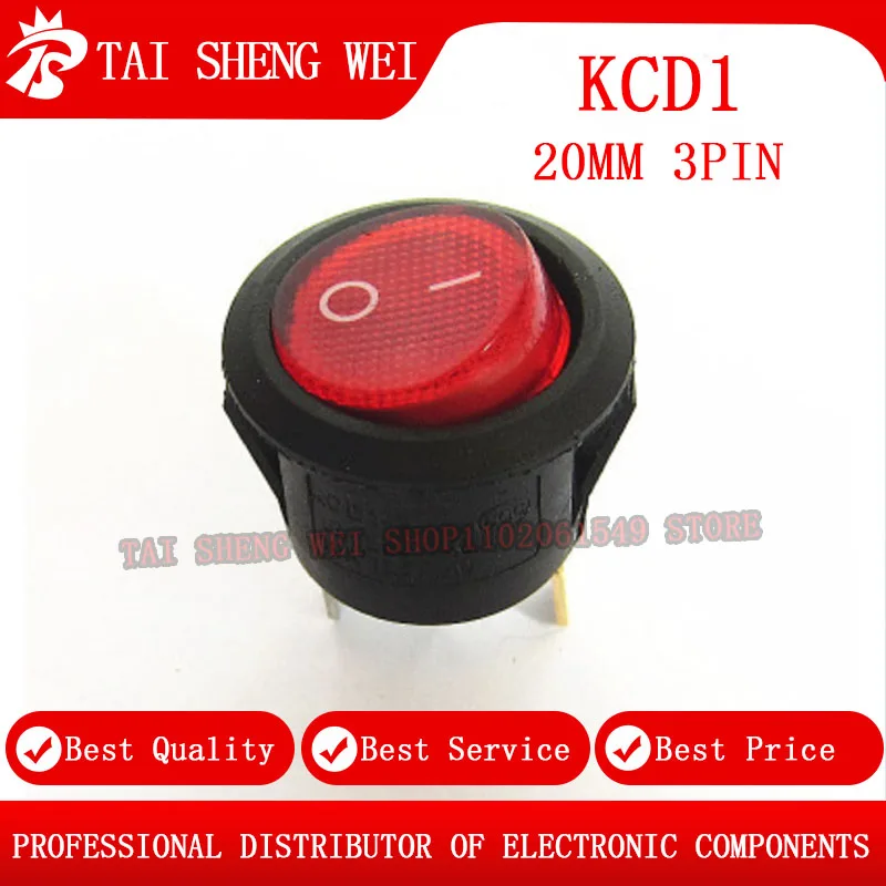 1pcs 20mm KCD1 Led Switch  6A 220V 10A 125V Light Power Switch Car Button Lights ON/OFF 3pin Round Rocker Switch waterproof cap