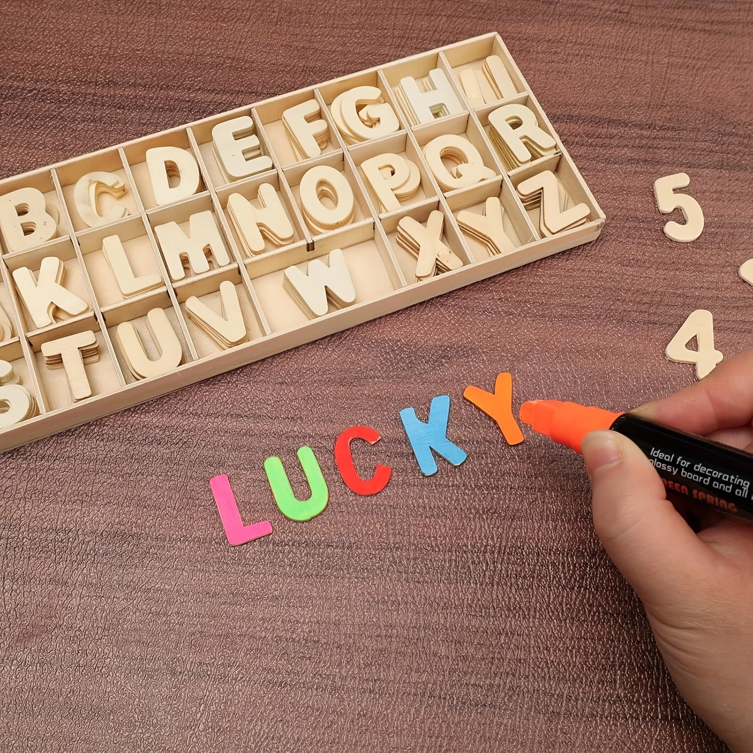 156 قطعة/المجموعة من الحروف الخشبية مع صينية شبكية، مثالية لمشاريع اللوحة والديكور المنزلي بنفسك، لتعزيز جماليات الغرفة #6
