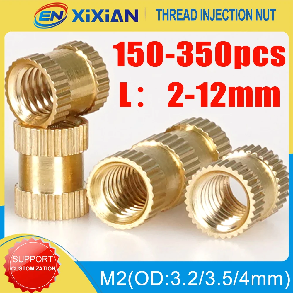 M2 150-350pcs Thread Injection Nut Brass Heat Insert Nut Hot Melt Knurled Insertnut Threaded Inserts for 3d Printing Accessories
