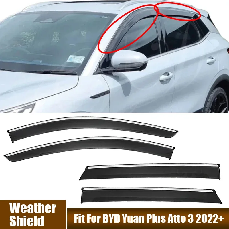 4Pcs/Set Window Weather Shields Fit For BYD Yuan Plus Atto 3 2022+ Car Accessories Paste-mounted Window Deflector Rain Covers