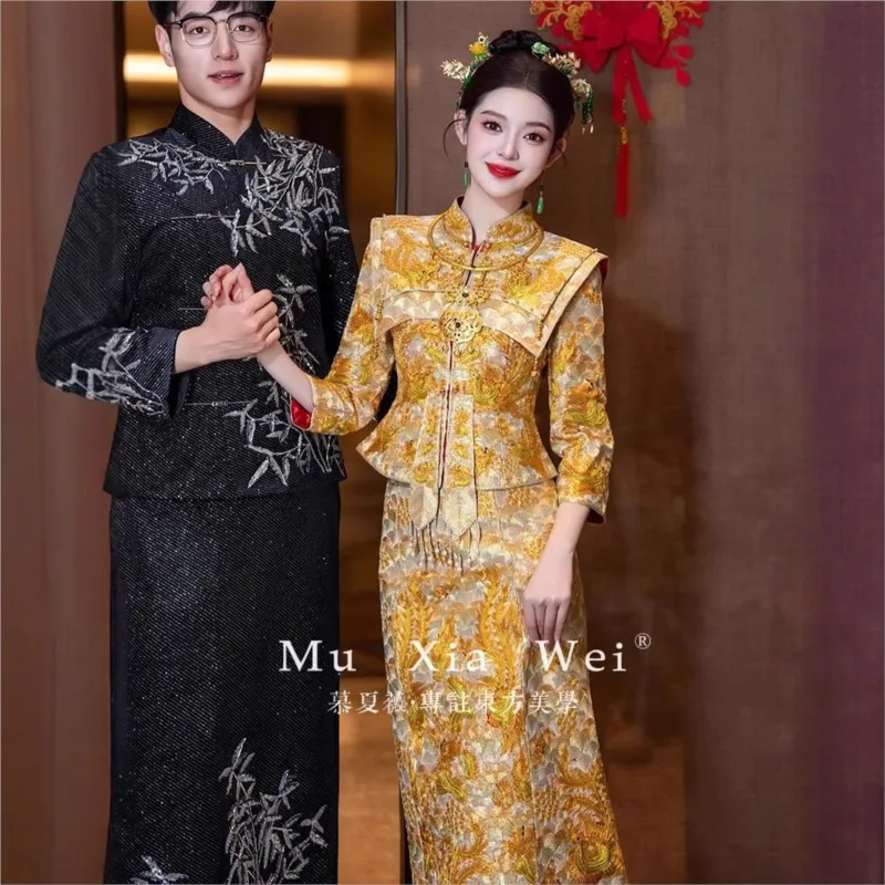 The new small-sized Chinese-style toasting dress of Gua Huang Long Feng