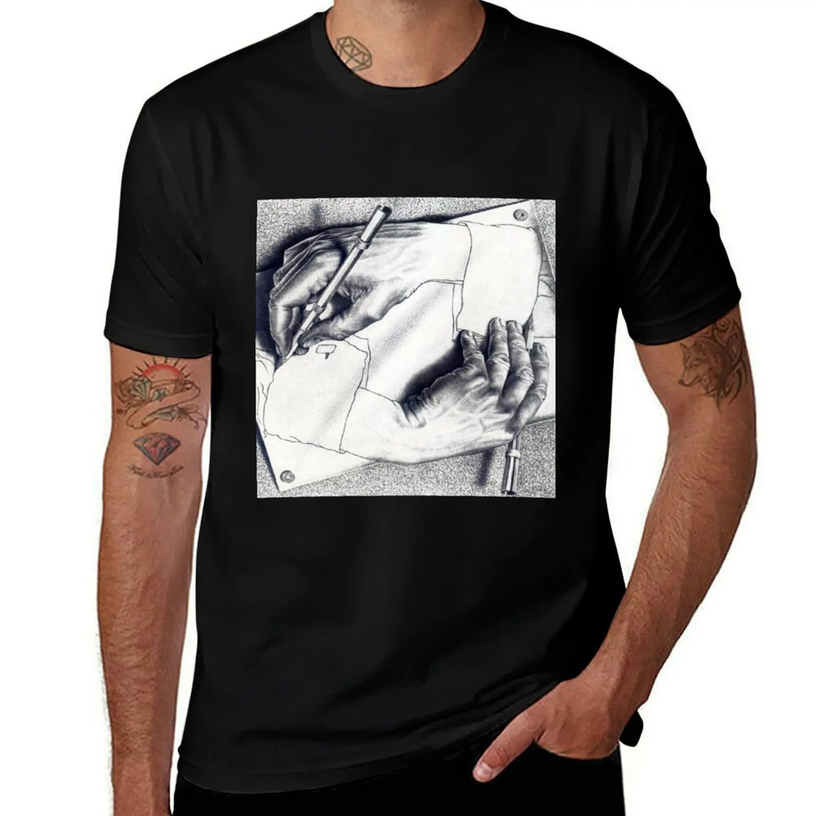 M.C. Escher - Drawing Hands T-Shirt Stylish Print Short Sleeve Tee