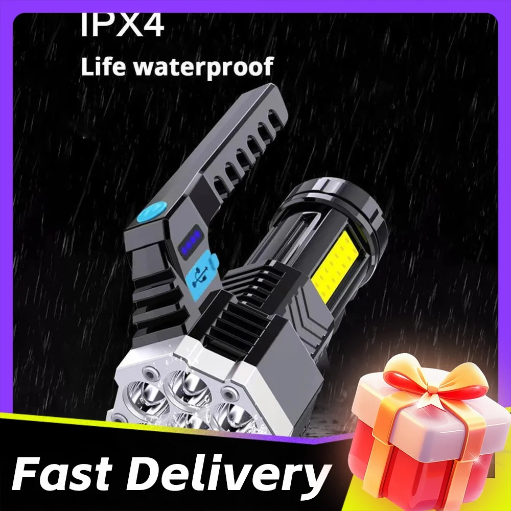 IPX 4 Waterproof Flashlight Portable Multi-Function Light Camping Torch USB Charging LED Work Light Powerful Handheld Flashlight