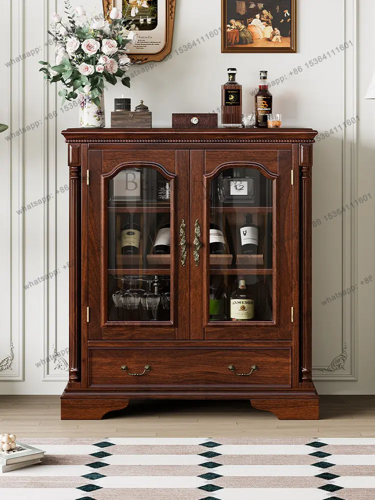 American retro wine cabinet full solid wood double door display rustic simple storage locker