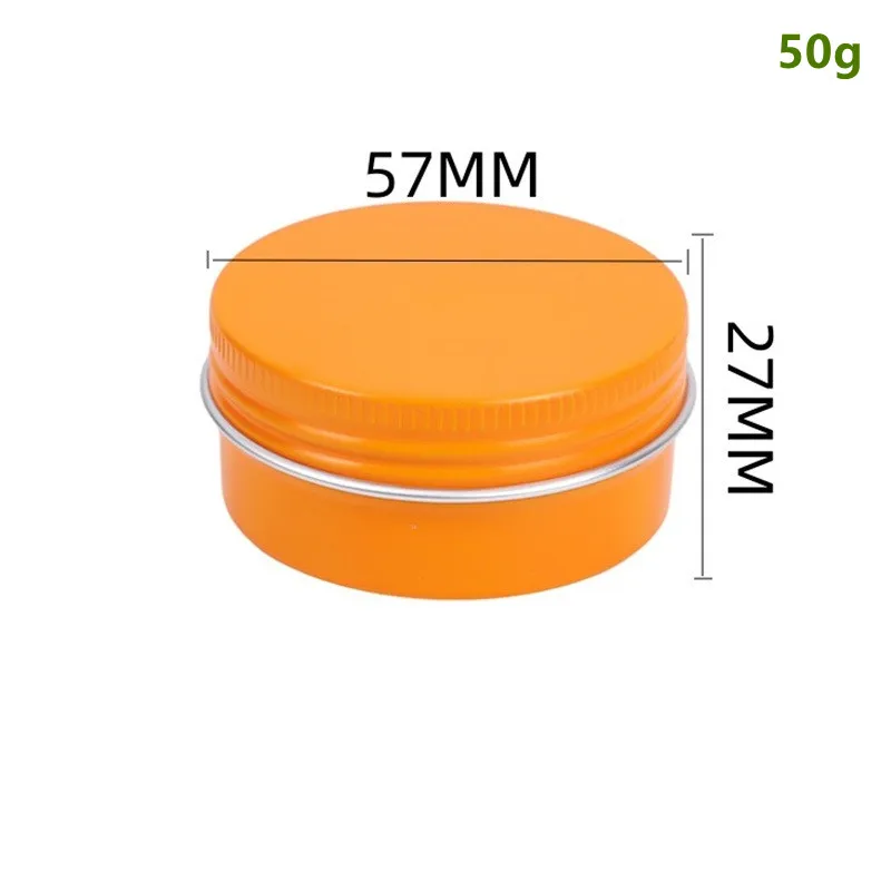 

100X 50ml Orange Aluminum Jar Cosmetic Cream Packing Tin Metal Container 1.7oz Essence Oil Aroma Wax Pot With Aluminum Screw Lid