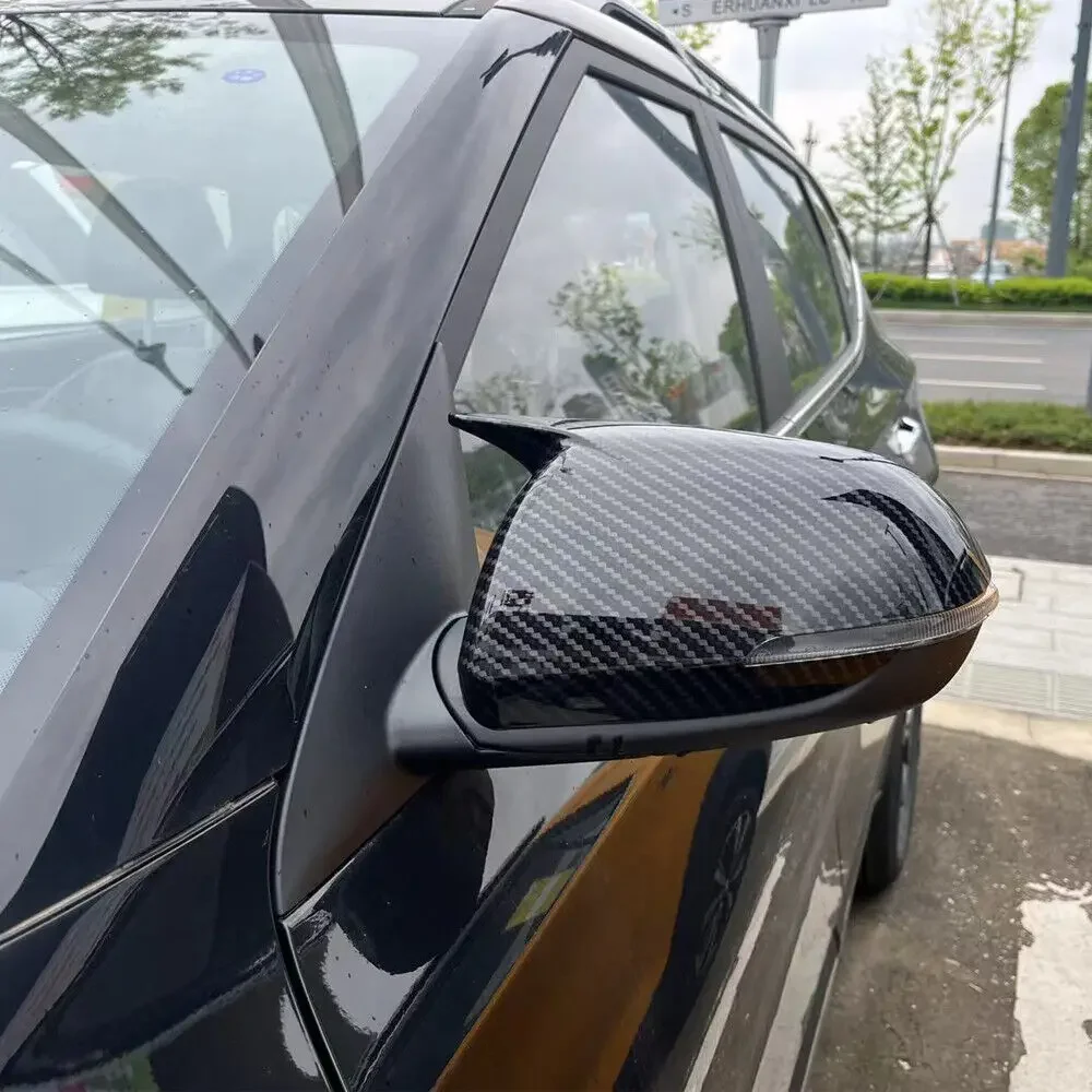 For Kia Seltos 2019-2023 Car Sticker Rearview Side Mirror Cover Wing Cap Exterior Door Rear View Case Trim Carbon Fiber Look