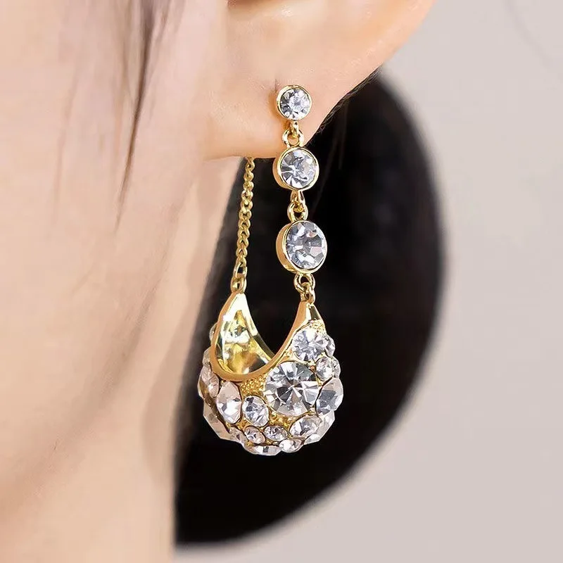 2024 New Design White Crystal Long Tassel Earrings for Women Sparkling Rhinestone Drop Dangle Earrings Wedding Party Jewelry