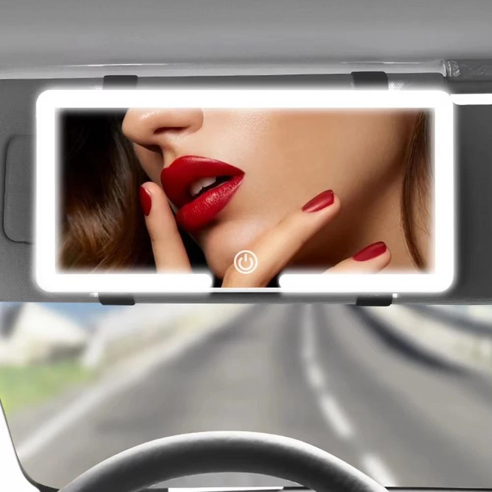 1pc Car LED Makeup Mirror HD Mirror Three Gear Adjustment Sun Visor Plate Interior RearMirror Dimmable Auto Vanity Mirror