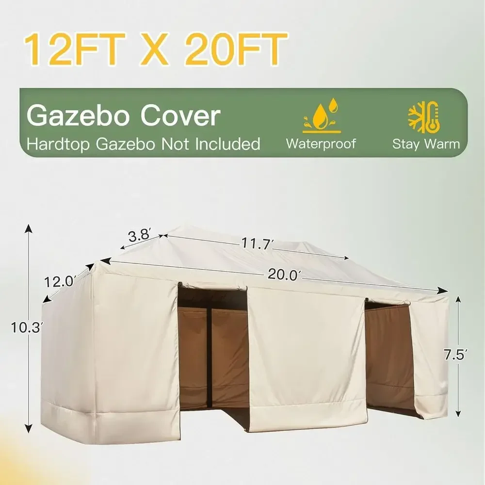 All-Season 12x20 Gazebo Cover with Mesh Sides and Doors, Beige