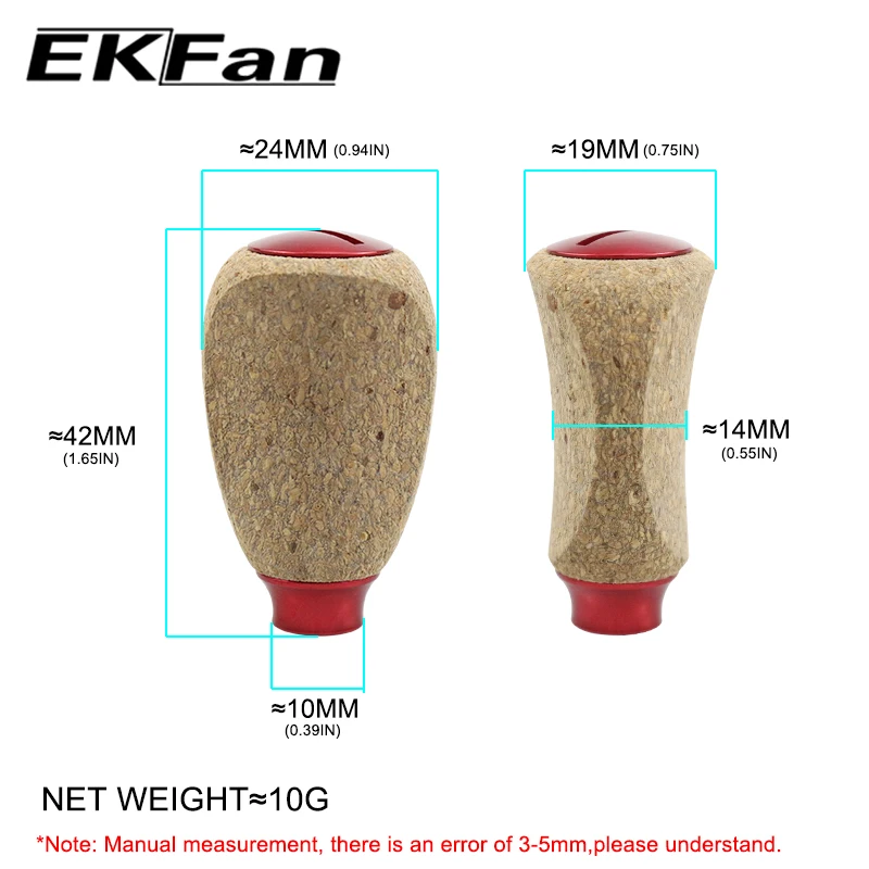 EKFan New 42MM Cork 10G Knob Suit for 4MM axle 7x4x2.5MM Bearings Bastcast Spinning Reel Handle DIY