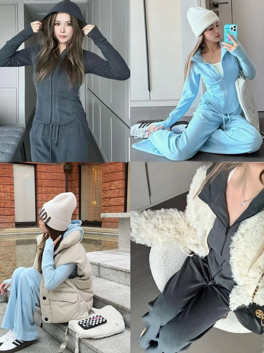

MungsEra Original Heating Fabric Slim Fit Hoodie And Pants Set Warm Lazy Two Piece Suit Long Sve Zipper Closure Casual Spo...