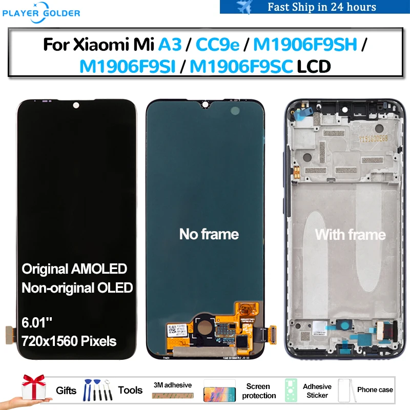 Original AMOLED For Xiaomi Mi A3 CC9e M1906F9SH M1906F9SI M1906F9SC Pantalla lcd Display Touch Panel Screen Digitizer Assembly