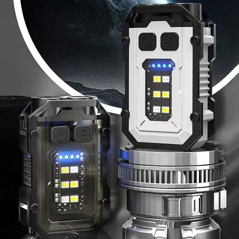 New portable mini lamp magnetic keychain auto repair lamp fast charging multi-function dual light source strong light flashlight