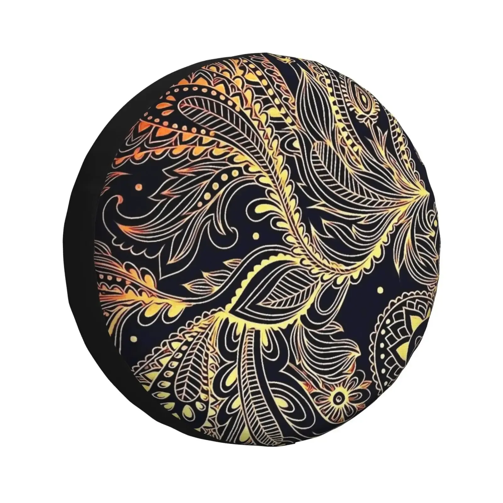 

Золотисто-черный чехол для запасного колеса с узором пейсли, универсальный защитный чехол для колес, прочные аксессуары для внедорожников и автодомов, 14-17 дюймов