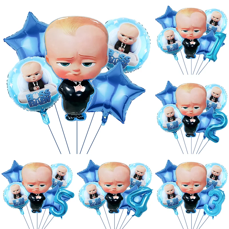 5pcs Cartoon Boss Baby Theme Balloon Set 40inch Blue Number Foil Globos 1-9st Boy or Girl Birthday Party Decoration Supplies