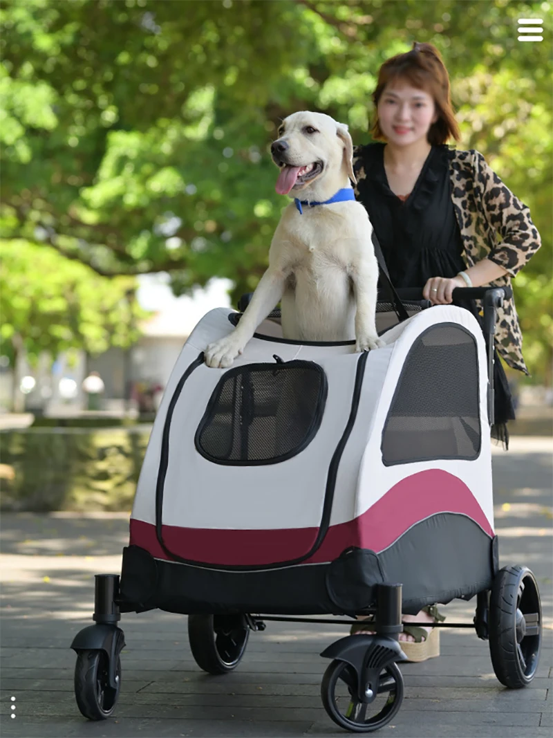 

Dog Stroller Pet Jogger Wagon Foldable Cart 4 Wheels Trolley Adjustable Handle Zipper Entry Mesh Skylight for Large Medium Dogs