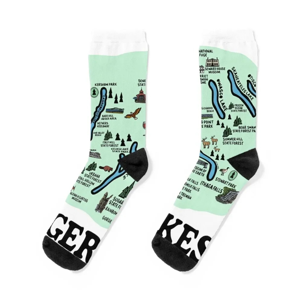 Finger Lakes Map Socks cute soccer anti-slip hockey with print Socks Man Women's