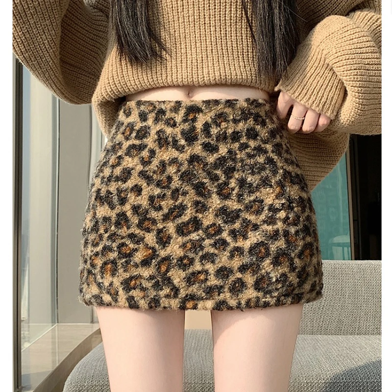 Sexy leopardo impressão saia de pele feminina americano retro quente menina saias de cintura alta feminino y2k harajuku festa streetwear faldas 2025