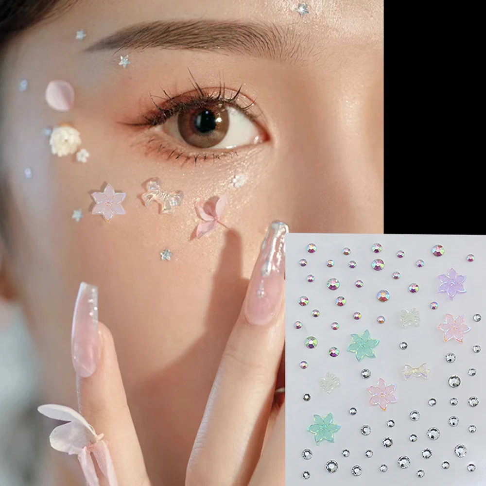 Crystal Tattoo Sticker Glitter Eyeliner Eyebrow Makeup Face Pearl Diamond Temporary Tattoo Rock Rhinestone 3D Eyeliner Stickers