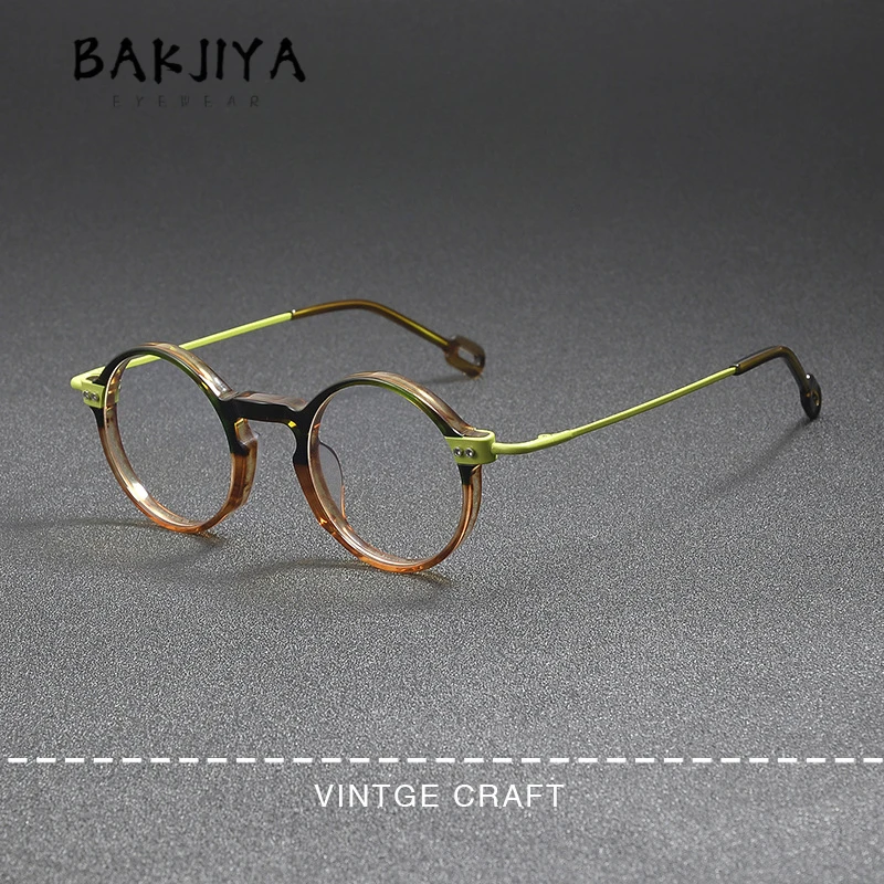 

Vintage Acetate Small Round Pure Titanium Eyeglasses Frame Men Women Ultralight Full Eyewear Literary Retro Korean Glasses Frame