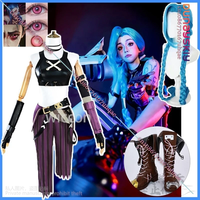 LoL Jinx Cosplay wysokiej jakości kostium Anime gra seksowny mundur najlepsze spodnie peruka buty dla kobiet dziewczynki Halloween boże narodzenie dostosowane