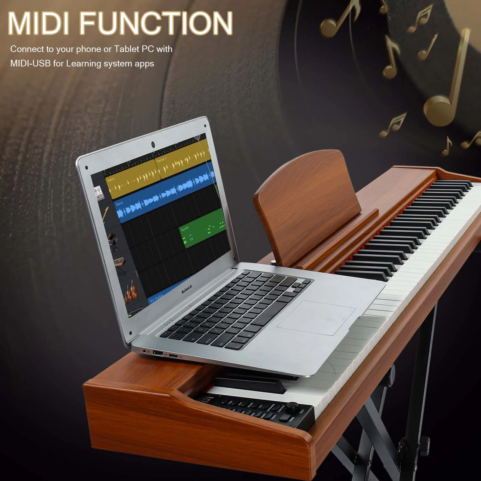 

GPP-107/100L 88-Key Half-Hammer Keyboard, Portable with Double Tube X-Stand, Walnut, Electric Piano, USA