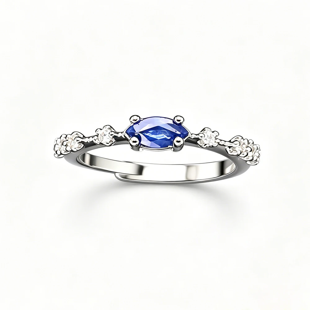 

Trendy Natural Blue Sapphire Adjustable Rings Gemstone MQ 3*6mm for Women Lady Party Wedding Fine Jewelry Gift
