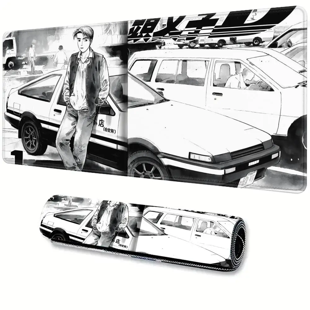 Alas Mouse Anime Hitam Putih Ukuran Besar XXL Mousepad I-Initial D Alas Mouse Besar Karet Gaming Keyboard Alas Meja Extended Desk Mat