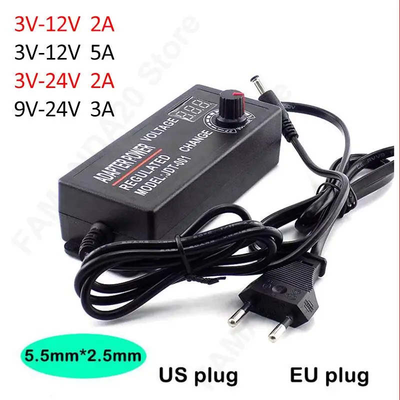 AC 100-220V to DC 3V-12V 3V-24V 9V-24V 2A 3A 5A power adapter Adjustable Supply plug adaptor led strip light M20