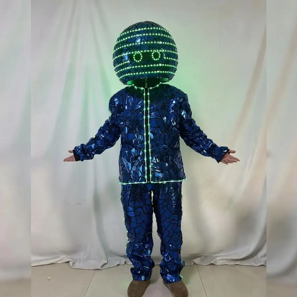 Men's LED Light up Helmet And Jacket Set Cyberpunk Costume Glowing Disco Suit for Halloween Party Nightclub Performance Rave Wea