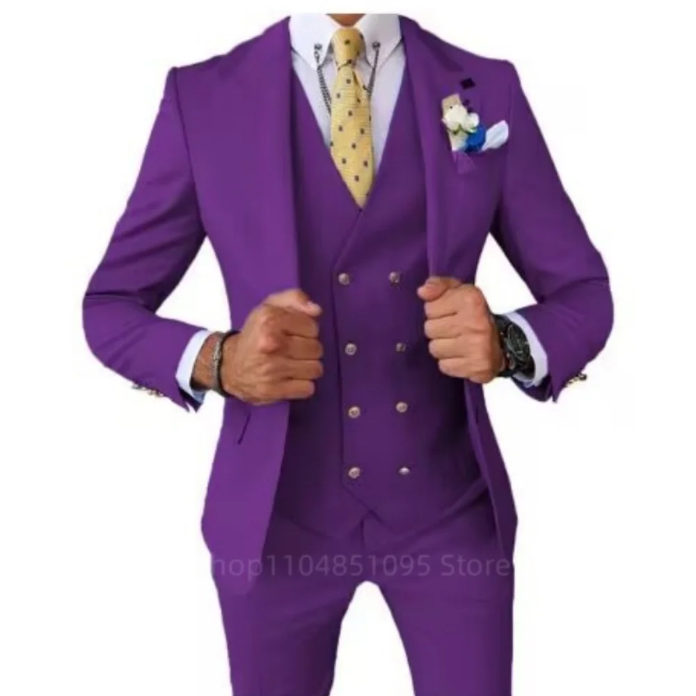 

Men's three-piece sharp-collared single-breasted wedding suit, fashionable formal best man and groom attire, slim-fit tailored m